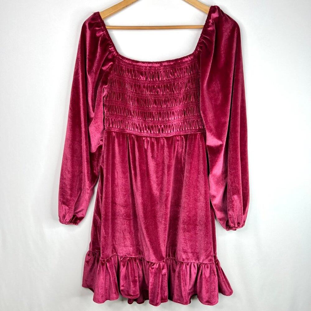 NWT LC Lauren Conrad Wine Chalet Smocked Velvet Dress XS - Picture 10 of 10